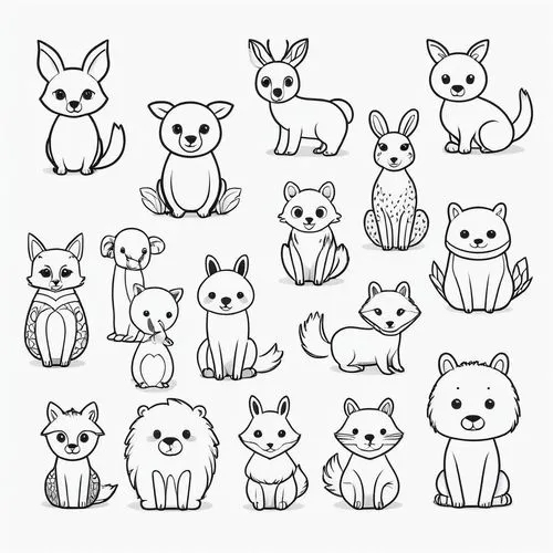 pomeranians,dog line art,cat line art,samoyeds,line art animals,cat drawings,cat doodles,round kawaii animals,corgis,samoyed,animal shapes,line art animal,doges,canines,round animals,pomeranian,animal stickers,line art children,small animals,animal icons,Illustration,Black and White,Black and White 04