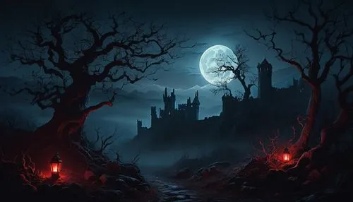 halloween background,halloween wallpaper,moonsorrow,halloween illustration,ravenloft,castlevania,fantasy picture,hallows,darklands,witch's house,haunted castle,hallowed,nacht,oscura,halloween poster,haunted cathedral,halloween scene,fantasy landscape,blackmoor,game illustration,Conceptual Art,Sci-Fi,Sci-Fi 16