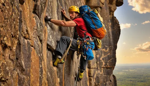 Describe the essential climbing gear needed for a daring adventure.,free solo climbing,sport climbing,climbing equipment,rock-climbing equipment,sport climbing helmets,alpine climbing,men climber,rock