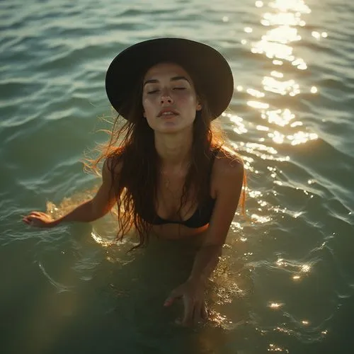 in water,high sun hat,sun hat,photoshoot with water,yellow sun hat,salt water