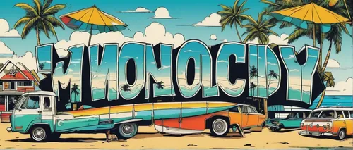 Create a groovy font that brings out the laid-back surf culture of a beach town.,honeymoon,monotony,travel poster,acapulco,phuquoc,honolulu,travel trailer poster,bombay,kohphangan,mombasa,cuba backgro