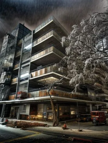 post-apocalyptic landscape,post-apocalypse,apocalyptic,post apocalyptic,doomsday,apocalypse,pripyat,earth quake,hurricane benilde,environmental destruction,demolition,photo manipulation,nature's wrath,photomanipulation,destroyed city,end of the world,apartment block,dystopian,brutalist architecture,digital compositing