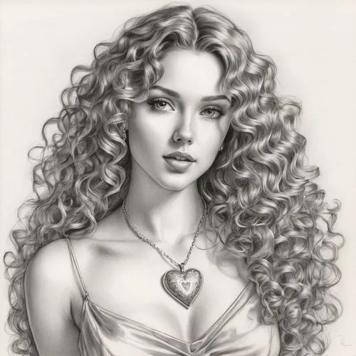 romantic portrait,ringlets,gothel,behenna,merida,curly hair,Illustration,Black and White,Black and White 30