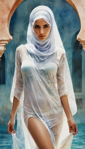 islamic girl,muslim woman,muslima,muslin,girl in cloth,nurhaliza,inanna,khatoon,sheherazade,orientalist,veils,veiling,white clothing,mandaean,miryam,asenath,hijaber,hijab,dupatta,image manipulation,Illustration,Paper based,Paper Based 25