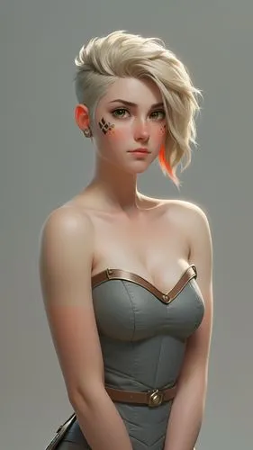 complete head, model face woman, brunette mohawk hair haircut and shave sides,3d portrait of woman in couturet looking to her left with armpit,karavas,cirta,riven,ciri,liora,pixie,Unique,3D,3D Charact