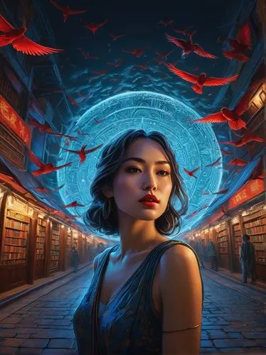 sci fiction illustration,fantasy picture,world digital painting,rongfeng,fantasy art,fantasy portrait,imaginasian,katara,xixia,fortuneteller,3d fantasy,sanxia,asian vision,mystical portrait of a girl,leota,yangmei,photoshop manipulation,yanzhao,mulan,yuanpei,Illustration,Realistic Fantasy,Realistic Fantasy 44