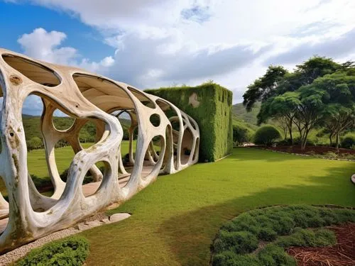 guacamayos
,an unusual structure at the top of a hill surrounded by green grass,gaudi park,naples botanical garden,goetheanum,park güell,dubai miracle garden,parque estoril,Photography,General,Realist