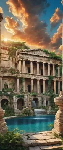 hierapolis,bosra,neemrana,amanresorts,asarco,crecion,ellora,artemis temple,celsus library,karnak,baalbeck,jerash,celsus,ancient city,dorne,xcaret,ephesus,chittorgarh,themyscira,panagora,Conceptual Art,Oil color,Oil Color 24