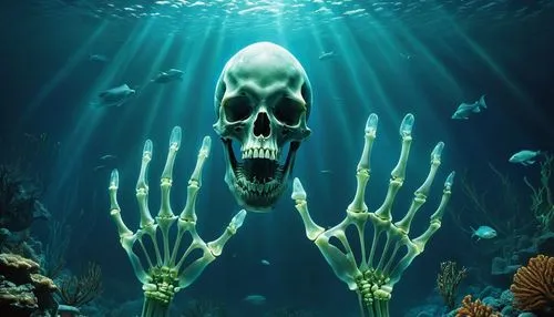 undersea,deep sea,fish skeleton,the bottom of the sea,under sea,underwater background,skull rowing,sea life underwater,scull,bottom of the sea,underwater world,ocean underwater,deep sea fish,deep sea diving,under the sea,underwater fish,god of the sea,under the water,skull sculpture,fishbones,Photography,Artistic Photography,Artistic Photography 09