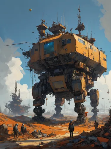 dreadnought,wasteland,landing ship  tank,tank ship,mech,scifi,airships,scrapyard,post-apocalyptic landscape,ship wreck,sci fi,futuristic landscape,carrack,sci-fi,sci - fi,sci fiction illustration,post apocalyptic,machines,dock landing ship,mining excavator,Conceptual Art,Sci-Fi,Sci-Fi 01