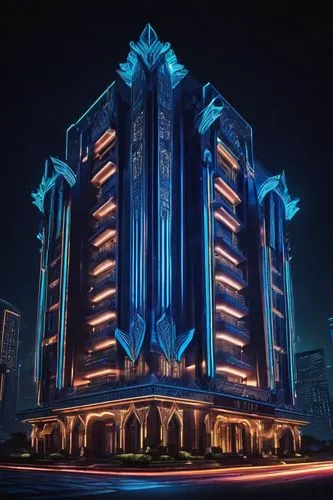 emporium,art deco,largest hotel in dubai,tron,electric tower,corpus,metropolis,cybertron,intercontinental,polara,cyberport,hotel riviera,atlantis,portacio,sulaco,movie theater,orpheum,the energy tower,syringe house,supercasino,Illustration,Vector,Vector 16