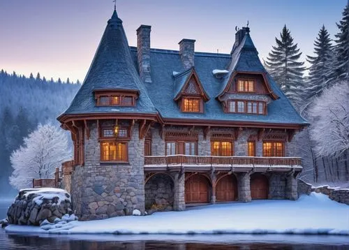 winter house,fairytale castle,snow house,house in mountains,fairy tale castle,house in the mountains,dreamhouse,house in the forest,fairytale,beautiful home,chalet,winterplace,gingerbread house,log home,fairy tale,house with lake,a fairy tale,crispy house,wooden house,the cabin in the mountains,Art,Artistic Painting,Artistic Painting 04