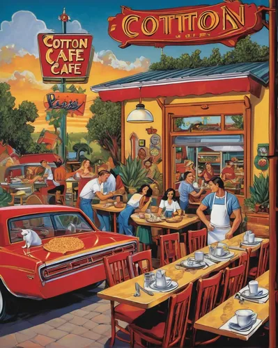 southwestern united states food,the coffee shop,cd cover,car salon,street cafe,coffeehouse,car hop,retro diner,coffee zone,drive in restaurant,coffee shop,cotton cloth,sicilian cuisine,restaurants,soda fountain,ford contour,connie stevens - female,food court,watercolor cafe,fast food restaurant,Illustration,American Style,American Style 05