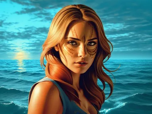 welin,amphitrite,girl on the boat,wyland,donsky,world digital painting,Illustration,Realistic Fantasy,Realistic Fantasy 25