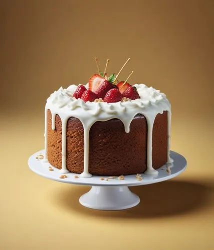 a single bundt cake with a few small strawberries on top,bundt cake,rye bread layer cake,pepper cake,strawberries cake,strawberry cake,citrus bundt cake