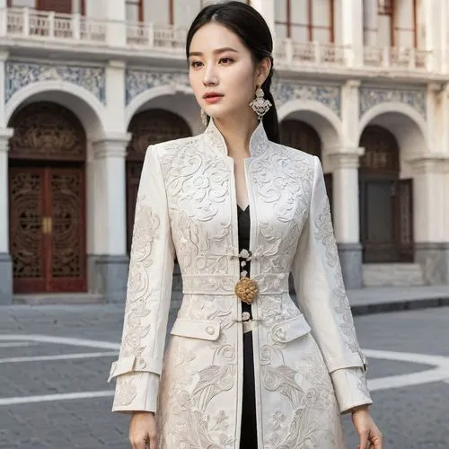 imperial coat,bolero jacket,ao dai,elegant,suit of the snow maiden,hanbok,white winter dress,white coat,wedding suit,long coat,woman in menswear,bridal clothing,azerbaijan azn,phuquy,xuan lian,business woman,elegance,shuai jiao,women fashion,menswear for women