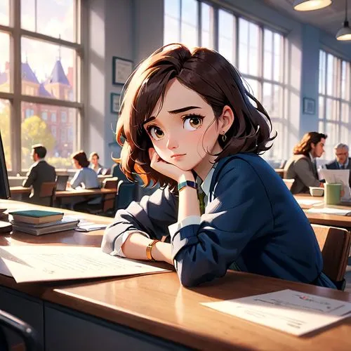 girl studying,kumiko,classroom,mizuhara,detention,schoolbreak,Anime,Anime,Cartoon