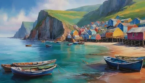 staithes,etretat,fishing boats,cliffs of etretat,portree,fishing village,coastal landscape,robin hood's bay,faroes,schottland,cliffs etretat,sailing boats,boat landscape,small boats on sea,dories,orkney island,dinghies,sea landscape,floating huts,wooden boats,Conceptual Art,Daily,Daily 32