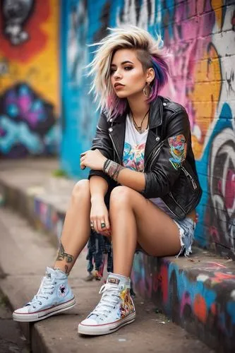 sneakers,converse,tattoo girl,punk,vans,street fashion,denim jacket,skater,sneaker,concrete chick,chucks,fashionable girl,lycia,jean jacket,cool blonde,wallis day,graffiti,grunge,women fashion,sporty,Art,Classical Oil Painting,Classical Oil Painting 36