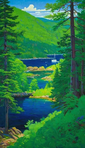 river landscape,maine,forest landscape,robert duncanson,spruce forest,mountain river,river pines,spruce branch,raven river,high mountain lake,coniferous forest,two jack lake,jack pine,boat landscape,brook landscape,river view,quebec,spruce-fir forest,oil on canvas,river cooter,Art,Classical Oil Painting,Classical Oil Painting 27