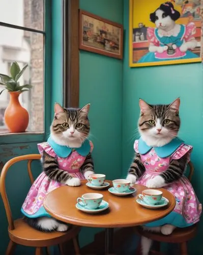 cat coffee,cat's cafe,tea party cat,vintage cats,cat drinking tea,oktoberfest cats,chinese teacup,cups of coffee,tea zen,chinese pastoral cat,teatime,tea time,women at cafe,tea party,two cats,vintage china,animals play dress-up,tea service,vintage cat,tea cups,Photography,Documentary Photography,Documentary Photography 13