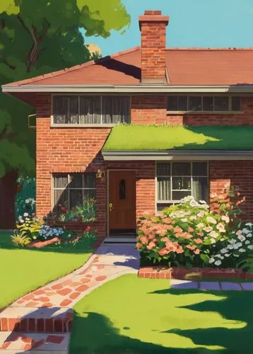 house painting,brick house,bungalows,red brick,mid century house,bungalow,old home,marylhurst,house drawing,springfield,apartment house,red bricks,dreamhouse,townhome,suburbs,retirement home,large home,summer cottage,landscaping,house,Conceptual Art,Oil color,Oil Color 21