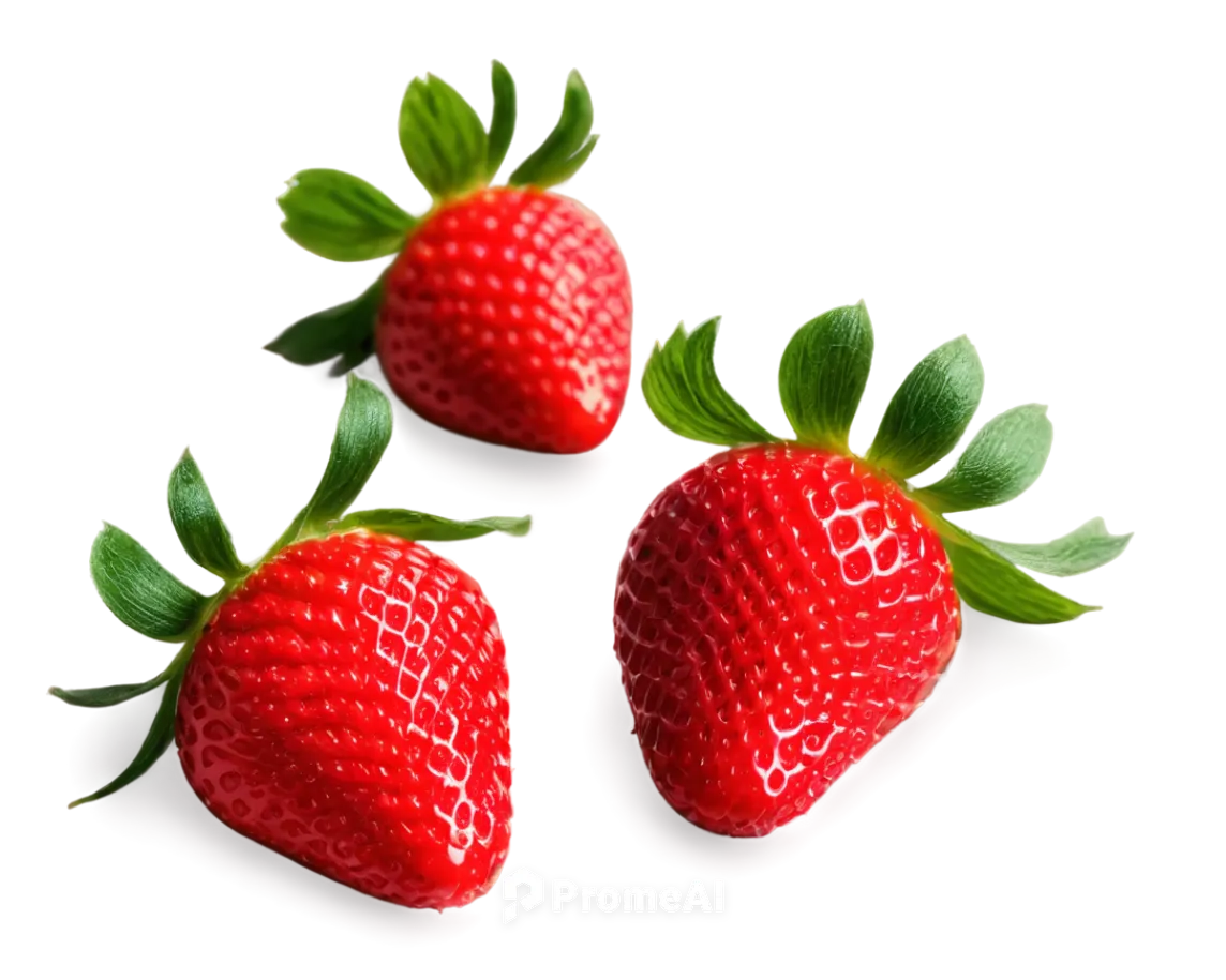 Fresh strawberry, red skin, green leafy top, juicy flesh, sweet aroma, rounded shape, slight sheen, soft natural light, 3/4 composition, shallow depth of field, warm color tone, cinematic lighting, cl