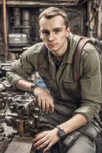 hand, 5 fingers,the young man in uniform is repairing an item,engineman,mechanic,wladimiroff,stukas,rybnikov,sturmovik