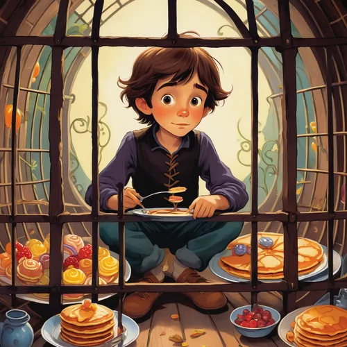 tearoom,afternoon tea,hobbit,hans christian andersen,high tea,thirteen desserts,cooking book cover,pastries,tea party,pastry shop,kids illustration,bakery,small pancakes,fairy tale character,breakfast table,teatime,plate of pancakes,confectioner,teacup,potter,Illustration,Children,Children 01