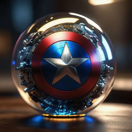 vibranium,cap,lensball,circular star shield,glass ornament,glass sphere,glass yard ornament,captain america,marvel figurine,glass ball,christmas ball ornament,capitanamerica,cinema 4d,crystal ball-photography,crystal ball,marvel,bokeh effect,crystalball,background bokeh,bauble,Photography,General,Sci-Fi