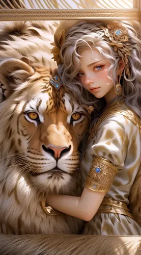 she feeds the lion,white lion,two lion,white tiger,lion white,female lion,lionesses,lioness,royal tiger,lion,lion - feline,liger,lions couple,lion children,fantasy portrait,panthera leo,zodiac sign leo,felidae,fantasy art,fantasy picture