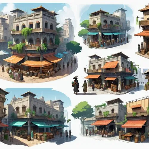 houses clipart,teahouses,shophouses,stilt houses,hanging houses,wooden houses,Unique,Design,Character Design