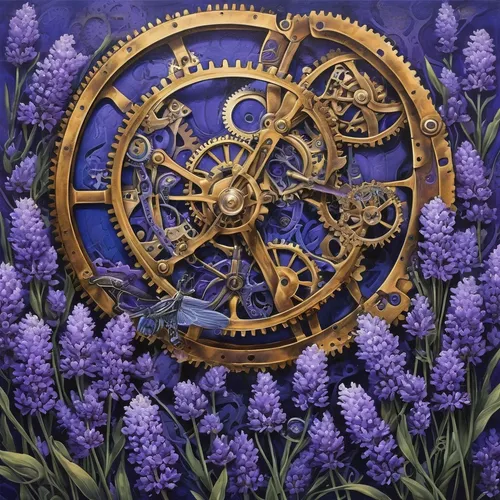 astronomical clock,clockmaker,the lavender flower,clock face,time spiral,clockwork,steampunk gears,ships wheel,watchmaker,flower clock,clocks,old clock,clock,wall clock,ship's wheel,grandfather clock,la violetta,four o'clock flower,lavendar,cogwheel,Conceptual Art,Fantasy,Fantasy 25