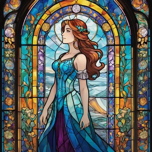 stained glass window,stained glass,stained glass windows,amphitrite,art nouveau frame,ariel,Unique,Paper Cuts,Paper Cuts 08