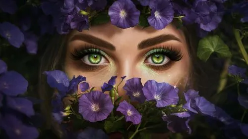 tumbada en la hierba,iris,purple irises,irises,swamp iris,violet eyes,women's eyes,wild iris,algerian iris,girl in flowers,green eyes,fantasy portrait,peacock eye,lilly of the valley,the eyes of god,f