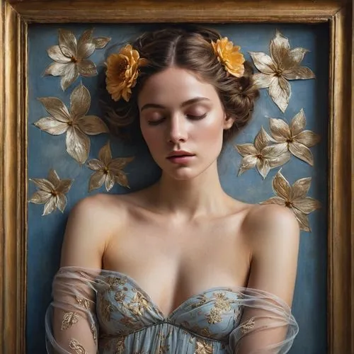 jingna,victorian lady,romantic portrait,rococo,margairaz,principessa,yasumasa,blue rose,fantasy portrait,mademoiselle,portrait of a girl,floral frame,vintage female portrait,cinderella,habanera,belle,young woman,fairest,emile vernon,vintage woman,Photography,General,Commercial