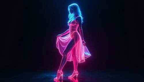 A glowing radiological X-ray style photonic amplified technicolor neon-glowing transparent-fiber-filament art: 360-degree extreme wide angle wet dripping elongated concave-hollowed-out high fashion de