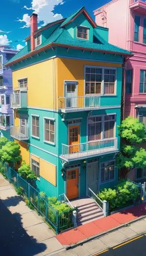 apartment house,shinbo,colorful facade,dreamhouse,an apartment,rowhouse,Illustration,Japanese style,Japanese Style 03