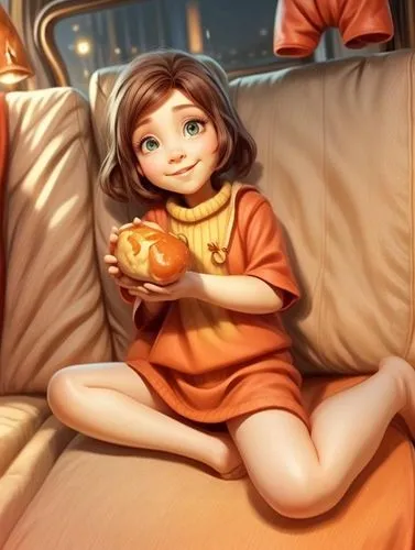 annabeth,cinnamon girl,relaxed young girl,girl with cereal bowl,cute cartoon image,girl sitting