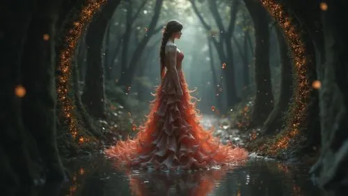 fantasy picture,mystical portrait of a girl,the enchantress,ballerina in the woods,faery,mirror of souls