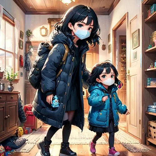 winter clothes,winter clothing,little boy and girl,hikikomori,parka,cold room,Anime,Anime,General