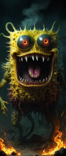 three eyed monster,minion hulk,twitch icon,supernatural creature,one eye monster,child monster,monstrosity,nimphaea,house of sponge bob,imp,sponge bob,medusa gorgon,minion,the ugly swamp,nuphar,sponge,steam icon,cuthulu,game illustration,bogeyman,Conceptual Art,Fantasy,Fantasy 11