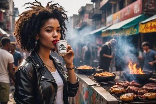 street food,smoking girl,woman eating apple,street life,woman drinking coffee,indonesian street food,cigarette girl,appetite,foodie,suya,fried food,street fair,afroamerican,girl smoke cigarette,puffs of smoke,african american woman,woman with ice-cream,hong kong cuisine,smoking cessation,advertising campaigns,Art,Artistic Painting,Artistic Painting 51