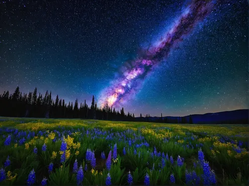 colorful stars,the milky way,milky way,milkyway,cosmic flower,astronomy,fairy galaxy,starry night,colorful star scatters,galaxy collision,starry sky,rainbow and stars,lupine,galaxy,lupines,cosmos field,the night sky,splendor of flowers,flowers celestial,wildflowers,Illustration,Vector,Vector 08