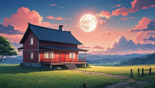 lonely house,little house,home landscape,summer cottage,red barn,beautiful home,small house,house silhouette,evening atmosphere,wooden house,studio ghibli,summer evening,ancient house,country house,cottage,small cabin,home or lost,farm house,country cottage,danish house,Photography,General,Realistic