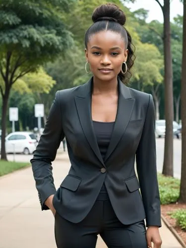 Full-size West African sample portrait,young african american woman in black suit standing on street,business woman,ikpe,businesswoman,akuapem,sarafina,business girl,Photography,Black and white photog