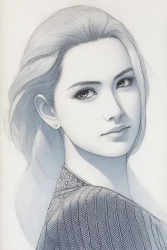 a pencil drawing of a woman with long hair,mikimoto,katniss,sakimoto,jadzia,edea,margaery,Illustration,Japanese style,Japanese Style 05