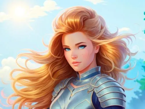 a beautiful blonde girl dressed in medieval armor,rafaela,nausicaa,dazzler,margaery,glorfindel,margairaz,Common,Common,Cartoon