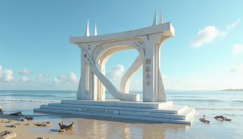 unbuilt,harborfront,futuristic landscape,render,3d render,3d rendering,imperial shores,beachfront,obelisk,3d rendered,virtual landscape,adventure bridge,seaside resort,shorefront,sky space concept,seasteading,futuristic architecture,island suspended,cube stilt houses,artificial islands,Photography,General,Realistic