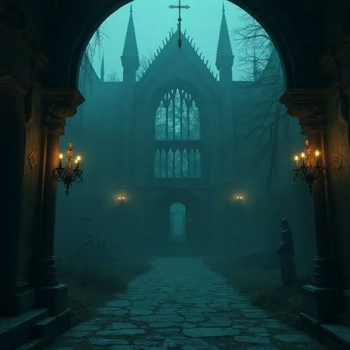 haunted cathedral,gothic church,cathedral,hall of the fallen,gothicus,ravenloft,gothic,halloween background,ghost castle,sunken church,eerie,necropolis,dark gothic mood,castlevania,gothic style,portal,sanctuary,haunted castle,crypts,witch's house,Photography,General,Realistic